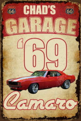 Tablica Ozdobna Blacha Chad's Garage 69 Camaro Retro Vintage