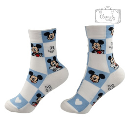 Skarpetki Damskie Długie Biało Niebieskie Myszka Miki Mickey 36-40
