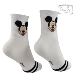 Skarpetki Damskie Długie Białe z Paskami Myszka Miki Mickey 36-40