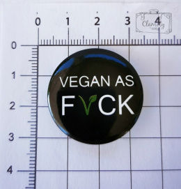 Przypinka Vegan As Fvck Napis Na Czarnym Buttn Pin