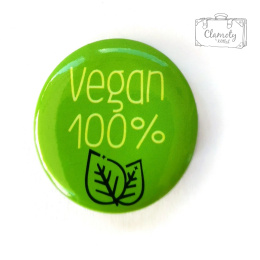 Przypinka Vegan 100% Biały Napis Na Zielonym Buton Pin