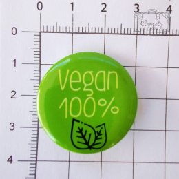 Przypinka Vegan 100% Biały Napis Na Zielonym Buton Pin