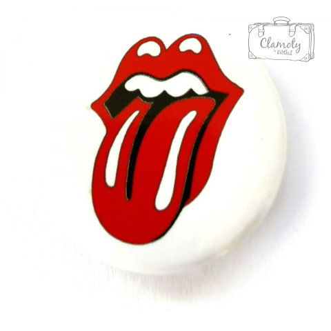 Przypinka Język Czerwony Na Białym Rolling Stones Buton Pin