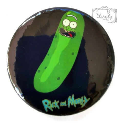 Przypinka Rick And Morty Ogórek Zielony Na Czarnym Buton Pin