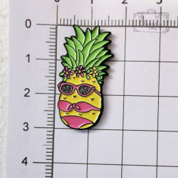 Przypinka Ananas Żółty W Okularach I Różowym Stroju Bikini Buton Metal Pin 1