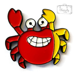 Przypinka Rak Czerwono-Żółty Uśmiechnięty Buton Metal Pin 1