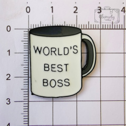 Przypinka Kubek Biały Worlds Best Boss Buton Metal Pin 1