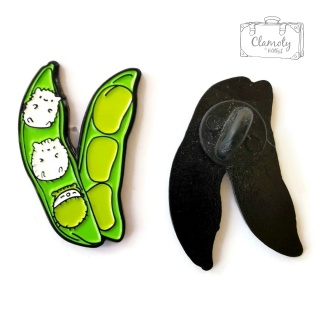 Przypinka Zielony Groszek Białe Kotki Buton Metal Pin 1