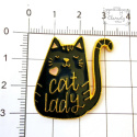 Przypinka Kotek Czarny Siedzący Cat Lady Buton Metal Pin 1