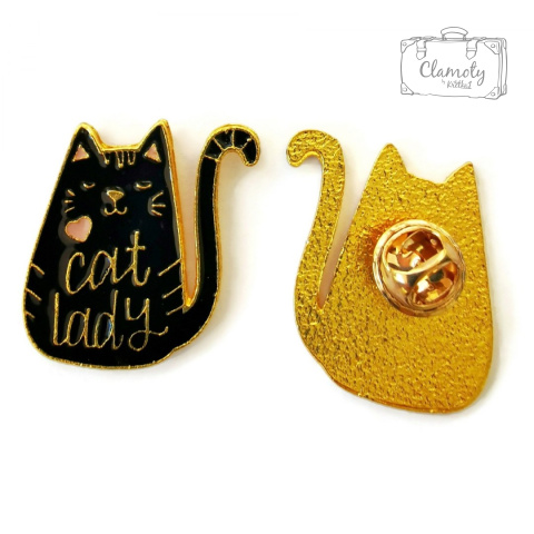 Przypinka Kotek Czarny Siedzący Cat Lady Buton Metal Pin 1
