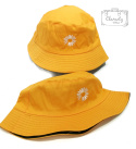 Bucket Hat, Kapelusz Rybaka Dwustronny Czarny/Żółty Stokrotka