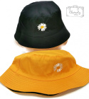 Bucket Hat, Kapelusz Rybaka Dwustronny Czarny/Żółty Stokrotka