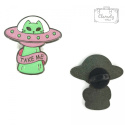 Przypinka Różowy Zielony Kot Ufo Buton Metal Pin 2