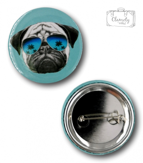 PRZYPINKA OKRĄGŁA MOPS W OKULARACH METAL PIN 2