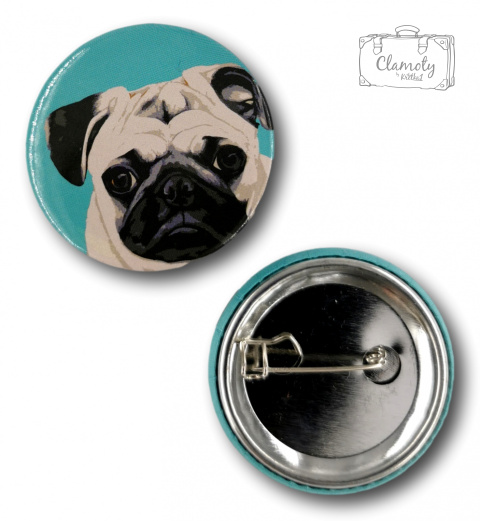 PRZYPINKA OKRĄGŁA GŁOWA MOPSA METAL PIN 2