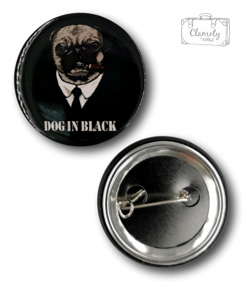PRZYPINKA OKRĄGŁA MOPS DOG IN BLACK METAL PIN 2