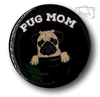 Przypinka Metalowa Okrągła Mops Pug Mom Metal Pin
