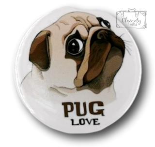 Przypinka Metalowa Okrągła Mops Pug Love Metal Pin