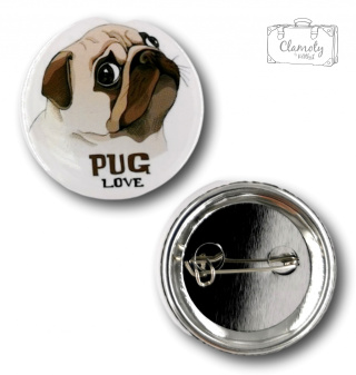 Przypinka Metalowa Okrągła Mops Pug Love Metal Pin