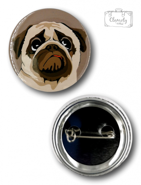 PRZYPINKA OKRĄGŁA MOPS METAL PIN 2