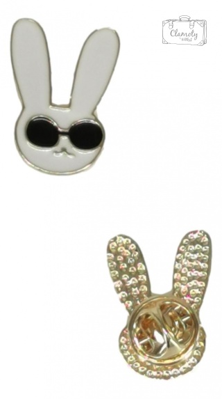 Przypinka Biały królik w okularach Metal Pin