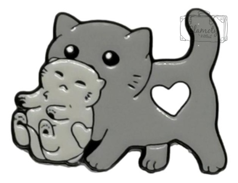 Przypinka Koty kotki rodzina  szare Metal Pin 1