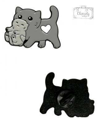 Przypinka Koty kotki rodzina szare Metal Pin
