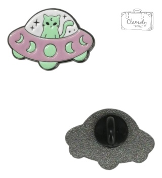 Przypinka kot statek ufo kosmita Metal Pin