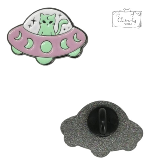Przypinka kot statek ufo kosmita Metal Pin