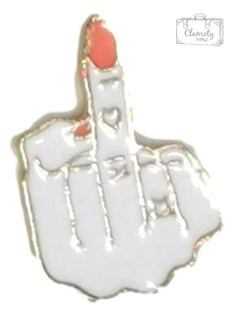 Przypinka biała dłoń środkowy palec fuck Metal Pin 1