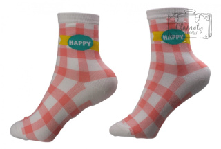 Skarpetki Bawełniane Szachownica Różowa happy
