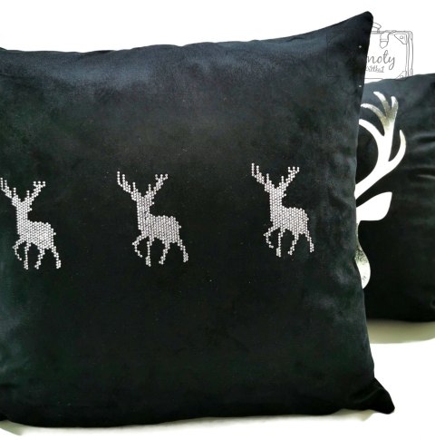 Poszewka Świąteczna Czarna Trzy Renifery