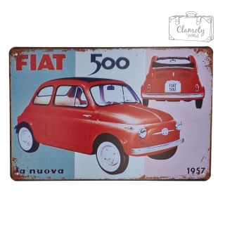 Tabliczka Ozdobna Blacha Vintage Retro Fiat 500