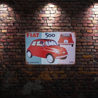 Tabliczka Ozdobna Blacha Vintage Retro Fiat 500