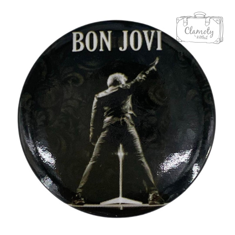 Przypinka Metalowa Okrągła Bon Jovi Czarna Mała