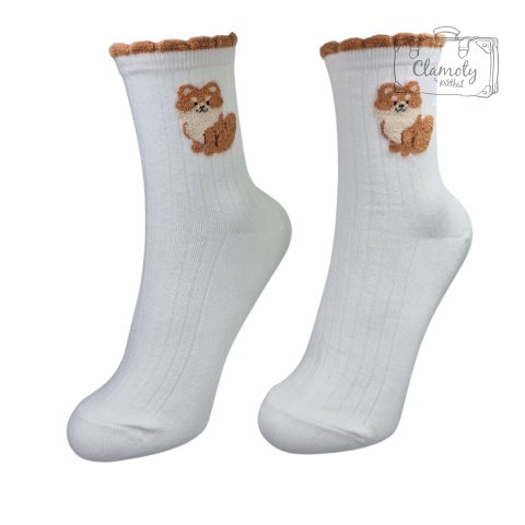 Skarpetki Damskie Bawełna Białe z Liskiem 36-40 bokiem