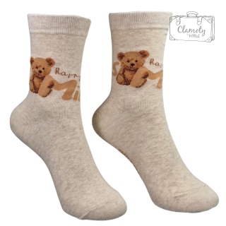 Skarpetki Damskie Bawełna Beż z Misiem Smile 36-40