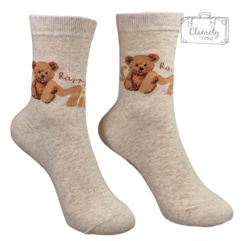 Skarpetki Damskie Bawełna Beż z Misiem Smile 36-40