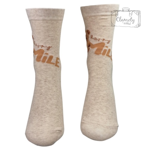 Skarpetki Damskie Bawełna Beż z Misiem Smile 36-40