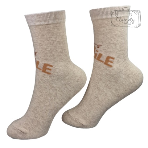 Skarpetki Damskie Bawełna Beż z Misiem Smile 36-40