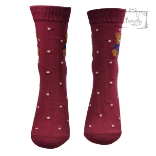 Skarpetki Damskie Bawełna Bordowe z Misiem 36-40