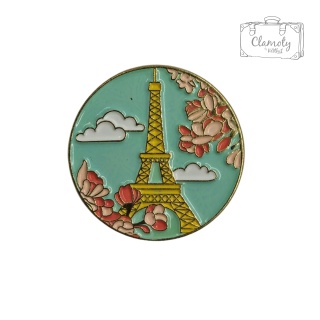 Przypinka Metalowa Okrągła Wieża Eiffla Paryż