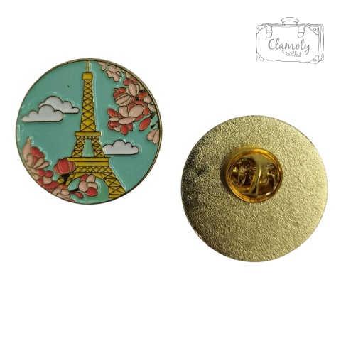 Przypinka Metalowa Okrągła Wieża Eiffla Paryż