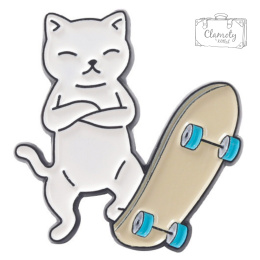 Przypinka Metal Kot z Deskorolką Skateboard Pin