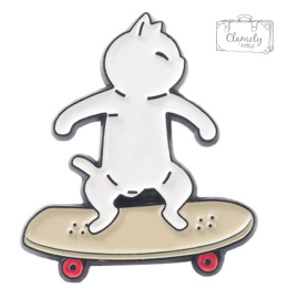 Przypinka Metal Kot z Deskorolką Skateboard Pin 3