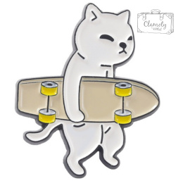 Przypinka Metal Kot z Deskorolką Skateboard Pin 2