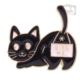 Przypinka Metal Kot z Tabliczką Kiss Me in Ass Pin