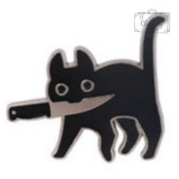 Przypinka Metal Czarny Kot z Nożem w Buzi Pin