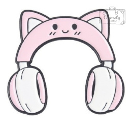 Przypinka Metal Różowe Kocie Słuchawki Cat Pin