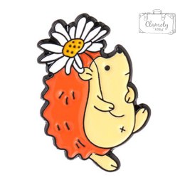 Przypinka Metal Rudy Jeżyk z Kwiatkiem Jeż Pin